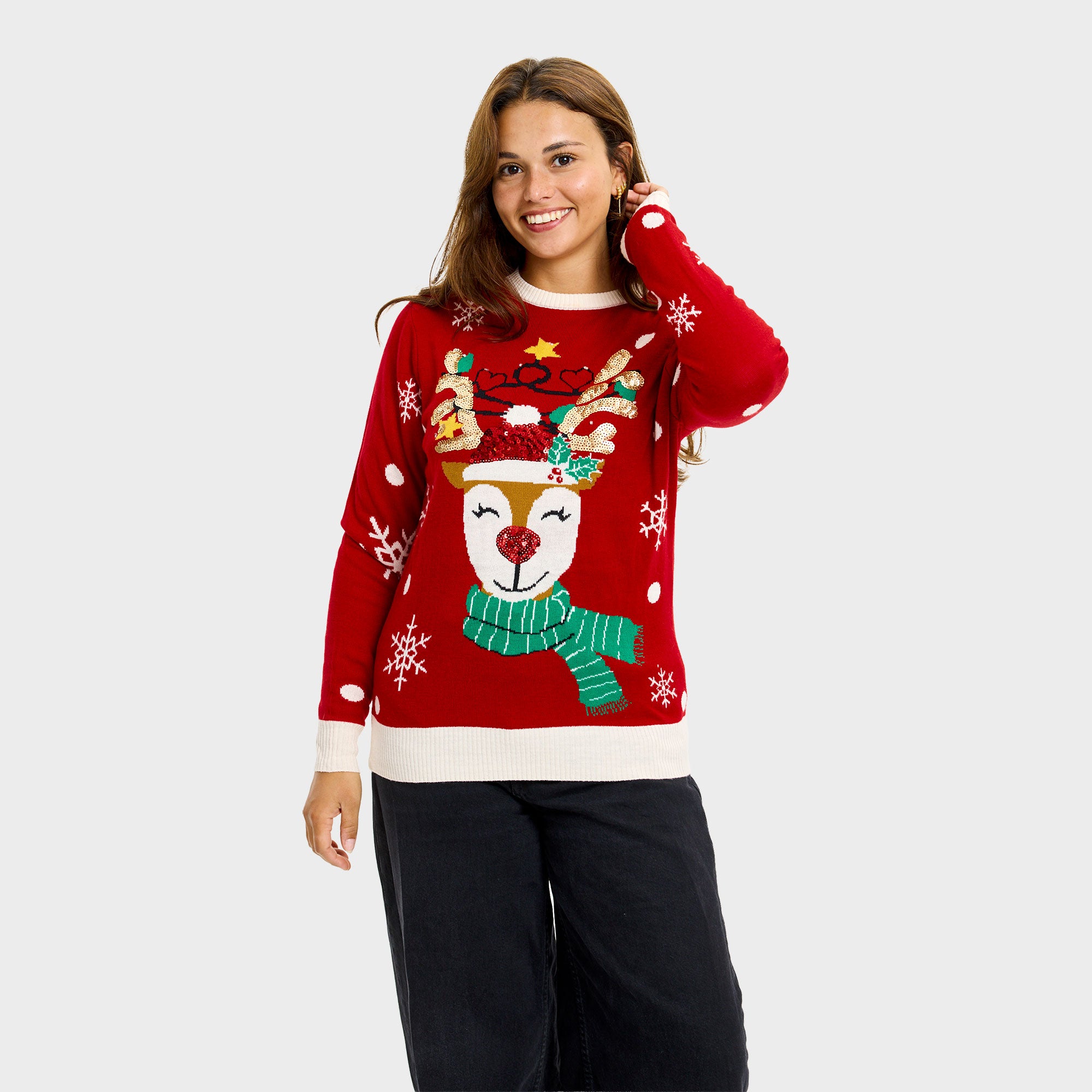 Det søde rensdyrs julesweater med lys - Dame
